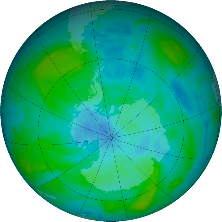 Antarctic ozone map for 04 March 1992
